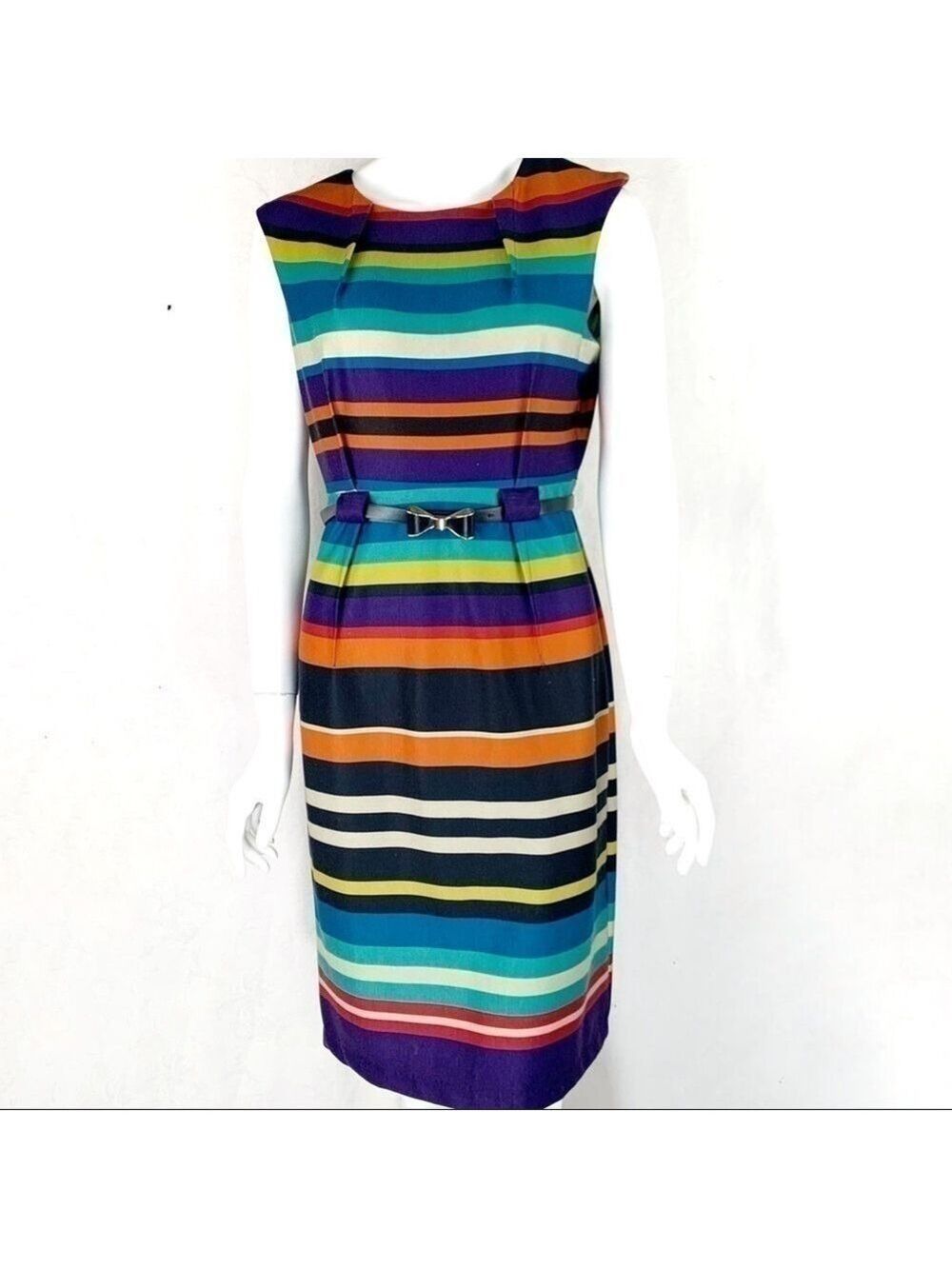 NWOT-EMMA & Michele Striped CapSleeve Belted Dress - Picture 2 of 16